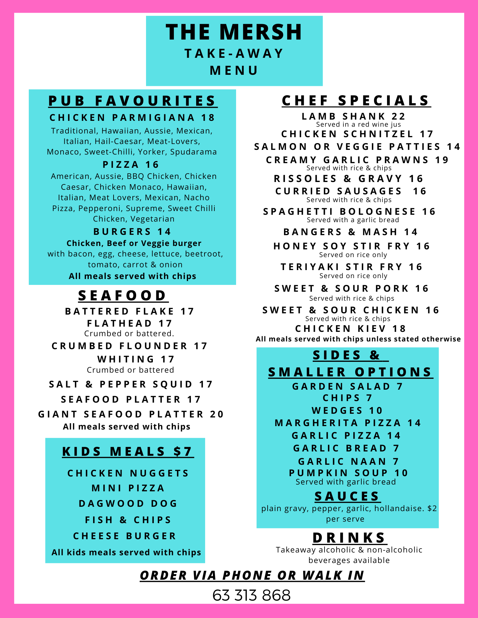 The Commercial Hotel Launceston Launceston, TAS Menu